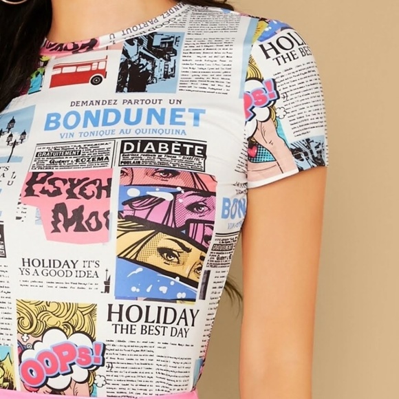 🆕Pop Newspaper print fitted T-shirt 🦄💋 - Picture 6 of 8
